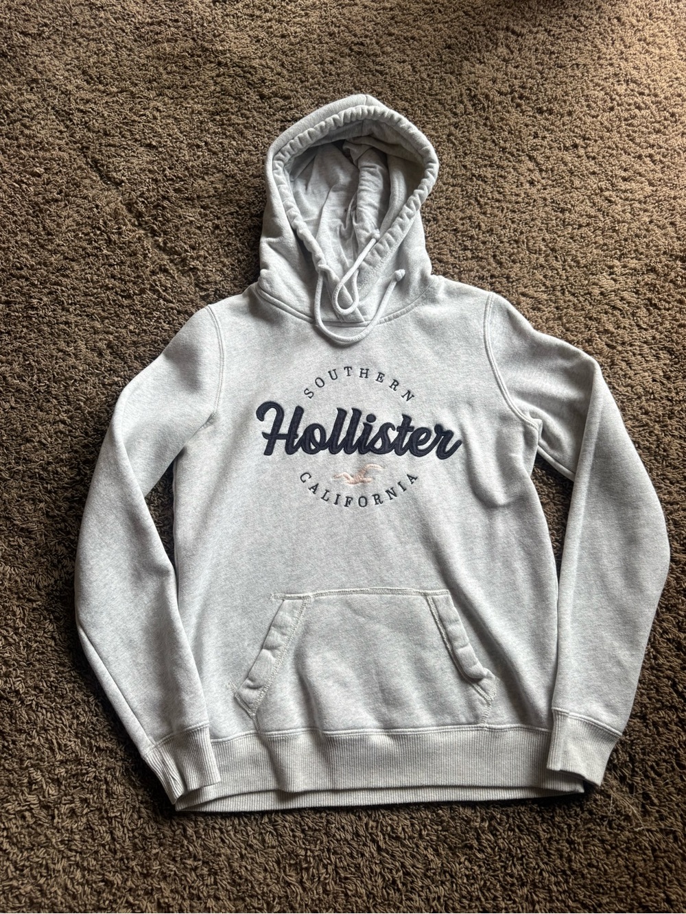 Hollister Heather Gray Pullover Hoodie with Navy Logo